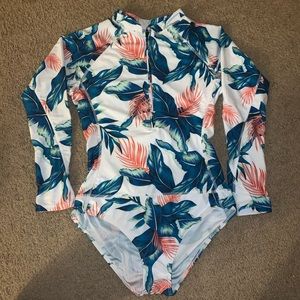 Printed Long Sleeve Zip Swimsuit/Rashguard